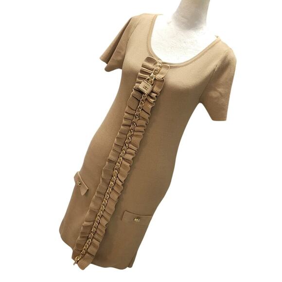 Elisabetta Franchi Women's Mini Dress Size Small Stretch Chain Detail Ruffle - Picture 2 of 12